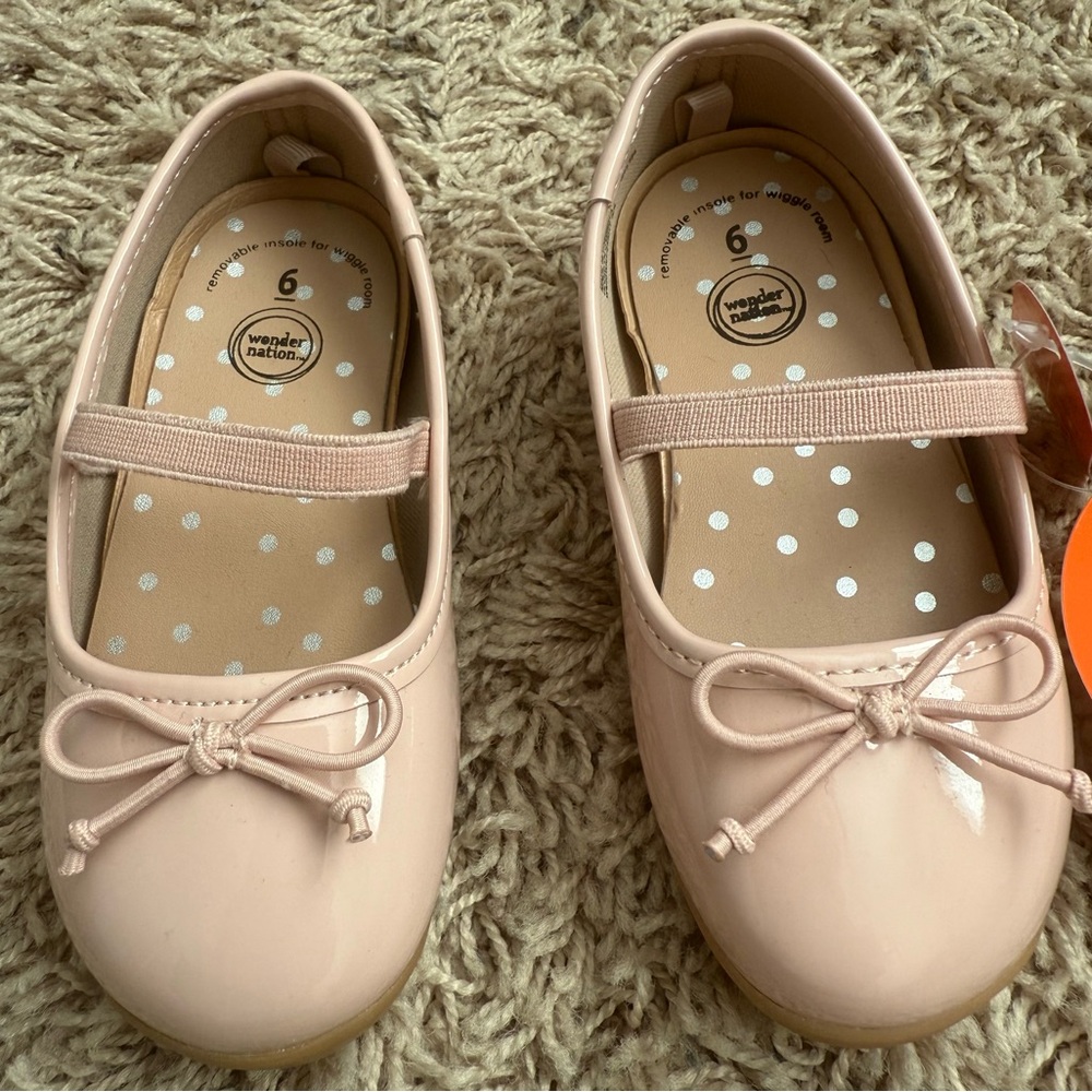 Wonder Nation Baby Girls Elastic Band Bow Ballet Style Flat Shoes Size: 6